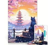 The Moon Night Cat Japan Jigsaw Puzzles for Adults 1000 Pieces Brain Challenge Toy Quiet Fun Precise Cut Wall Art Decor (38x26cm)