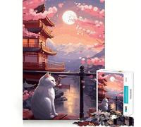 The Moon Night Cat Japan Jigsaw Puzzles for Adults 1000 Pieces Brain Challenge Toy Quiet Fun Precise Cut Wall Art Decor (38x26cm)
