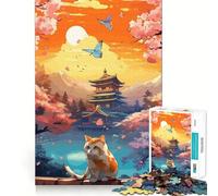 The Moon Night Cat Japan Jigsaw Puzzles for Teenagers 1000 Pieces Logic Sense Toy Calm Fun Smooth Edge Birthday Gift (50x75cm)