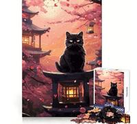 The Moon Night Cat Japan Jigsaw Puzzles for Teenagers 1000 Pieces Logic Sense Toy Calm Fun Smooth Edge Birthday Gift (50x75cm)