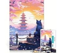The Moon Night Cat Japan Jigsaw Puzzles for Teenagers 1000 Pieces Raise Memory Slow Enjoy Clean Edge (50x75cm)