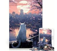 The Moon Night Cat Japan Teenagers 1000 Piece Jigsaw Puzzle Mind Exercise Toy Group Play Precision Cut Festival Gift (50x75cm)