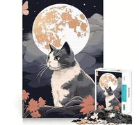 The Moon Night Cat JapanTh for Adults 1000 Piece Jigsaw Puzzle Pure Logic Toy Peaceful Time Sharp Cut Heartfelt Gift (50x75cm)