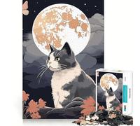 The Moon Night Cat JapanTh Teenagers Puzzles 1000 Piece Jigsaws Boost Recall Relax Time Accurate Edge Amazing Present (38x52cm)