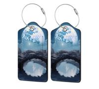 The Moon On The Stone Bridge Luggage Tag, Pu Leather Travel Luggage Tag Suitcase Tag Durable Steel Loop Suitcase Tags Identifiers