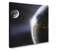 The Moon & Planet Earth Canvas Print | Gallery Wrapped 30mm Frame Wall Art | 20x20 inches | Ready to Hang | Modern Space Picture | Living Room Bedroom Lounge Office