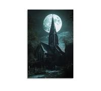 The Moon Rises through A Broken Steeple, Casting Silver Light on Pews Now Home to Foxes And Peace. Contemporary Wall Mural - Decorative Hanging Poster Art 24x36inch(60x90cm)