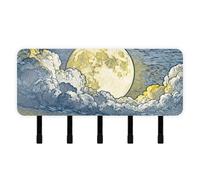 The Moon Scenery Yellow Blue Key Holder Wall Mount with Mail Organizer & 5 Self-Adhesive Hanging Wall Hanger for Decorations Living Room Hallway