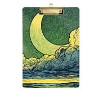 The Moon Scenery Yellow Green A4 clipboard Folio with Writing pad Acrylic Cute for Police Office Nurse Football Coaches Size 9 x 12