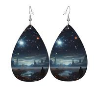 The Moon, The Stars And The Planets Leather Earrings, Women'S Accessories, Suitable For Everyday Wear, Commuting And Travel.