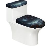 The Moon, the Stars and the Planets Soft 2Pcs Toilet Lid - Tank Covers, Elastic Reusable for U/O Shape Toilets, Bathroom Decor