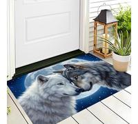The Moon Wolves Confrontation Doormats Inside Washable Non-slip 45 x 75 cm Fantasy Art Style Door Mat Indoor Outdoor Dirt Resist Entrance Mat Rug Low Profile Floor Mats for Front Door Kitchen Bedroom