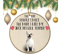 The More People I Meet The More I Like My Jack Russell Terrier Christmas Ornaments Puppy Doggy Round Ceramic Ornaments 3" Xmas Tree Ornaments Decorations Gifts for Family Friends Christmas Home Decor