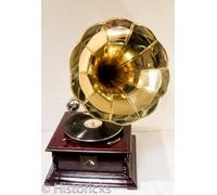 THE MORE SHOP Replica RCA Victor Gramophone Record Player Square Base/Brass Horn 78" Vinyl by RETROO COLLECTIONS