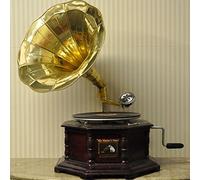 THE MORE SHOP Replica RCA Victor Gramophone Record Player with Hexagonal base and Brass Horn