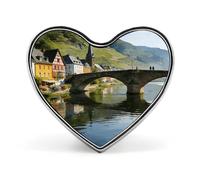 The Morning Light on The Stone Bridge Lapel Pin Elegant Heart Shape Brooch Badge Funny Personalized Pinback Button Badge Fashion Cute Heart Brooch Pins for Bag Jacket Clothes Accessories