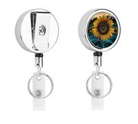 The Most Beautiful Sunflower Badge Holder with Retractable Reel, Stainless Steel Badge Clip, Heavy Duty ID Card Holder for Work, Nurse, Teacher & Security