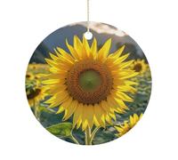 The Most Beautiful Sunflower Ceramic Ornaments with Hanger Round Porcelain Ornaments Personalized Xmas Tree Keepsake Crafts Gift for Christmas and Thanksgiving Decoration