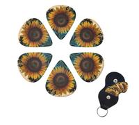 The most beautiful sunflower Guitar Picks 5 Set（30PCS）, Celluloid Plectrums with Guitar Pick Holder, Abstract Art Pics Personalized Custom Guitar Picks for Bass, Acoustic Electric Guitars 0.71mm