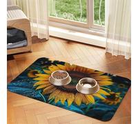 The Most Beautiful Sunflower Pet Feeding Mat Absorbent Pu Leather Dog Cat Food Mats Contain Spills Protects Floors, Anti-Slip Rubber Backing Dog Bowl Mats Easy Clean Pet Placemats 40x60cm