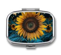 The Most Beautiful Sunflower Pill Box 2 Compartment Pill Case Portable Pocket Pill Organizer Medicine Vitamin Organizer for Men Women