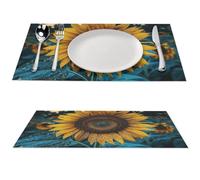 The Most Beautiful Sunflower Placemat, 2 PCS PVC Placemats Washable Non-Slip Place Mats for Dining Table, Wipeable Table Mat for Party Kitchen Dining Decor