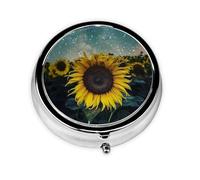 The Most Beautiful Sunflower Print Pill Box for Pocket Round Pill Box 3 Compartment Decorative Portable Travel Pill Holder Tablet Vitamin Organizer Mini Pill Case(2pcs)