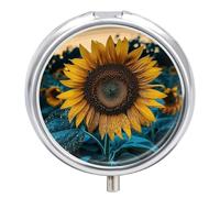 The Most Beautiful Sunflower Round Pill Box 3 Compartment Small Pill Box Round Portable Pill Case to Hold Vitamins Medication Fish Oil and Supplements Travel Purse Pocket Gift