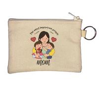 The Most Important People in My Life Call Me Mom Key Chain Coin Purse Beige