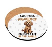 The Most Paw-some Cockapoo Dad - Gift for Dog Father, Tableware, Coffee, Tea, Drink Coaster. (Round Shaped Coaster)