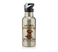 The Most Paw-Some Cockapoo Mom - Gift for Dog Mom, Stainless Steel 600ml Water Bottle with Straw. (Silver)