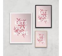 The Motivated Type Lets Stay Home Floral Giclee Art Print - A2 - Wooden Frame