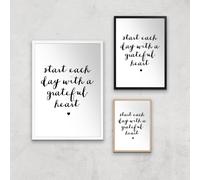 The Motivated Type Start Each Day With A Grateful Heart Handwritten Giclee Art Print - A4 - Wooden Frame