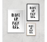 The Motivated Type Wake Up Kick Ass Watercolour Giclee Art Print - A2 - White Frame