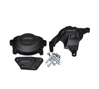 The motorcycle engine guard cover provides impact resistance and easy installation. The vehicle's aesthetic black engine protection