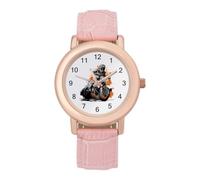 The Motorcycle Riders Driving Women's Leather Watch | Easy Reader Minimalist Wristwatch Pink Rose Gold Strap Watches