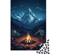 The Mountain Campfire Under Stars Adult 1000-Piece Jigsaw Puzzle, 52x38cm/1000pcs; Clean White Cardboard for Sorting; for Quiet Downtime Without A Screen
