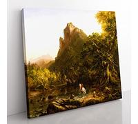 The Mountain Ford by Thomas Cole Classic Painting Canvas Wall Art Print Ready to Hang, Framed Picture for Living Room Bedroom Home Office Décor, 50x50 cm (20x20 Inch)