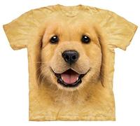 The Mountain Golden Retriever Puppy Adult T-Shirt, Yellow, Large