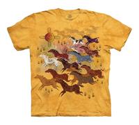 The Mountain Horses and Sun Shirt for Men, Animal Graphic Tees Men, Western Nature Oversized Casual T-Shirt, Gold, 3XL
