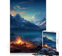 The Mountain Lake Campfire Jigsaw Puzzle 1000 Piece for Adults Strong Logic Toy Anxiety Relief Clear Edge Festival Gift (38x26cm)