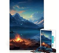 The Mountain Lake Campfire Jigsaw Puzzle 1000 Piece for Adults Strong Logic Toy Anxiety Relief Clear Edge Festival Gift (38x26cm)