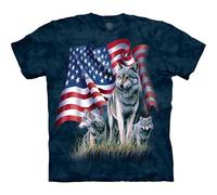 The Mountain Mens Wolf Flag Short Sleeve Tee - Blue - Medium