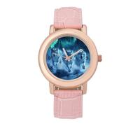 The Mountain Northern Lights Wolf Womens Elegant Watch Analogue Quartz Watch Leather Band Wristwatch