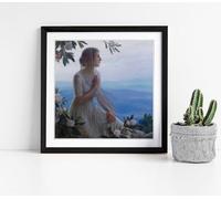 The Mountain Side Seat by Charles Courtney Curran Stunning Framed Wall Art Picture Print Square - 35cm wide x 35cm high - Black Frame