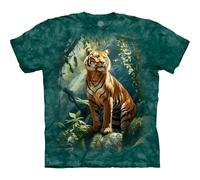 The Mountain Tiger Grove Shirt for Men, Animal Graphic Tees Men, Jungle Wildlife Oversized Casual Cotton T-Shirt, Green, 3XL