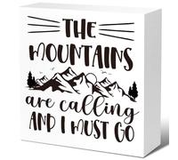 The Mountains are Calling and I Must Go Camping Wood Blocks Sign,Camping Desk Decor, Funny Camping Wood Box Sign for Home RV Camper Decor Accessories for Inside,Camping Decor for Camper