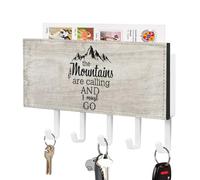 The Mountains are Calling and I Must Go Key Holder Motivational Wall Mount Key Hanger Self Adhesive Key Hanging Rack Rustic Mail Holder Decorative for Home Office Entryway 7x4 Inch