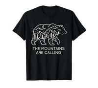 The Mountains are Calling - Line Art Forest - Hiking Bear T-Shirt