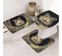 The Mouse Behind The Tree Print 3 Piece Bathroom Rugs Set, Bath Mat + Contour Mat + Toilet Seat Cover, Machine Washable Non-Slip Soft Microfiber Bathmat For Tub Shower Room Decor